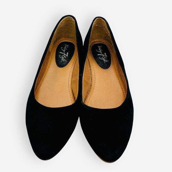 Vintage 7 Eight Black Suede Leather Slip On Pointed Toe Flats Shoes - Picture 2 of 9